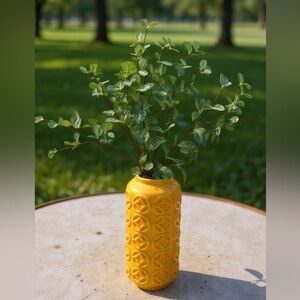 BDC Cecila Handcrafted Ceramic Vase Yellow 13” Decorative Piece New